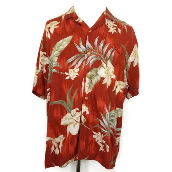 Vtg Paradise Found Mens XL Red Rayon Floral Button Up S/S Hawaiian Shirt USA - Picture 2 of 10